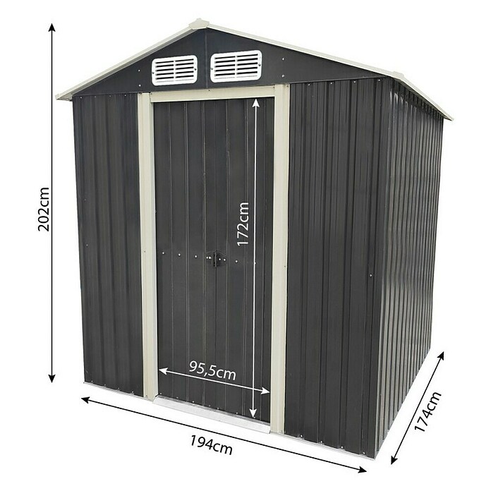 Gerätehaus (Außenmaß inkl. Dachüberstand (B x T): 194 x 174 cm, Firsthöhe: 2,02 m, Stahl, Anthrazit) | BAUHAUS