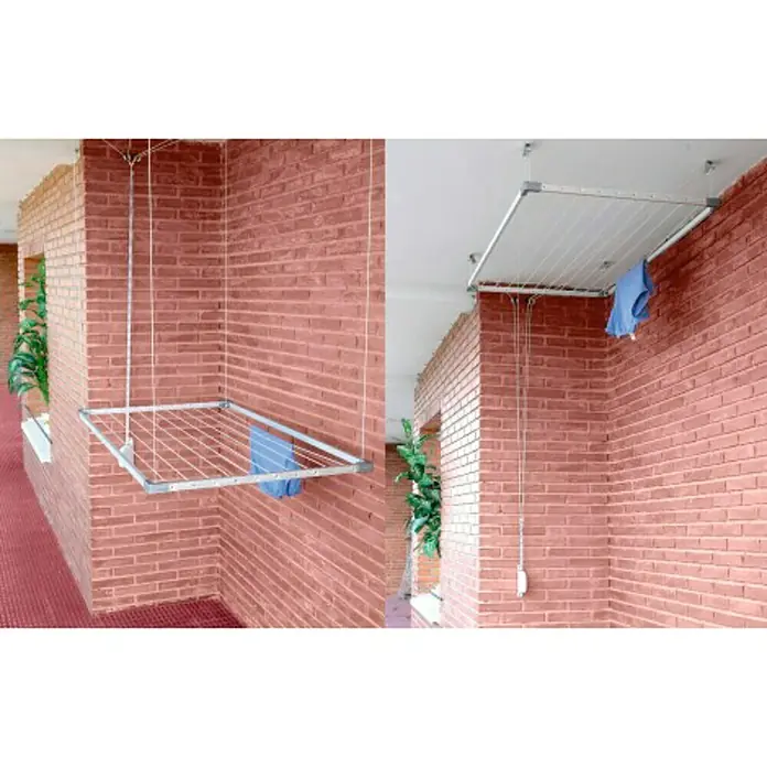 Tendedero elevable - Longitud cuerda de tender: 19 m, L x An: 100 x 78 cm, Plateado - Tendedero de ropa de techo con estructura suspendida para secar la ropa, ideal para espacios pequeños y secado eficiente.