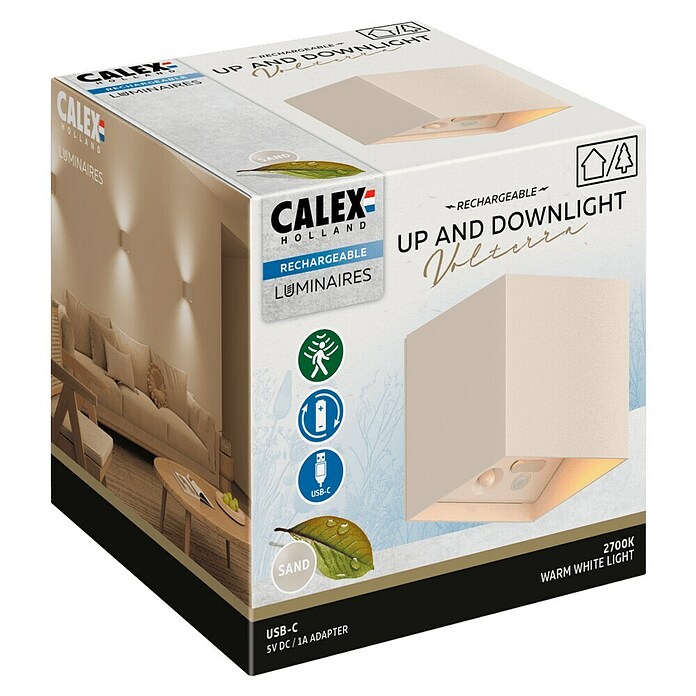 Calex Solar-wandlamp voor buiten Volterra Up & Down light (1,5 W, l x b x h: 10 x 10 x 10,3 cm, Zand, IP44, 170 lm) | BAUHAUS