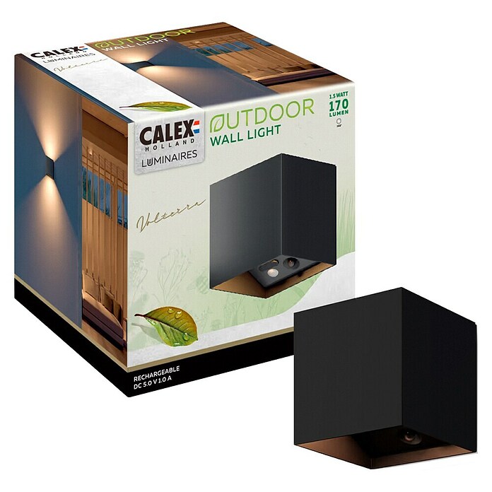 Calex Solar-wandlamp voor buiten Volterra Up & Down light (1,5 W, l x b x h: 10 x 10 x 10,3 cm, Zwart, IP44, 170 lm) | BAUHAUS
