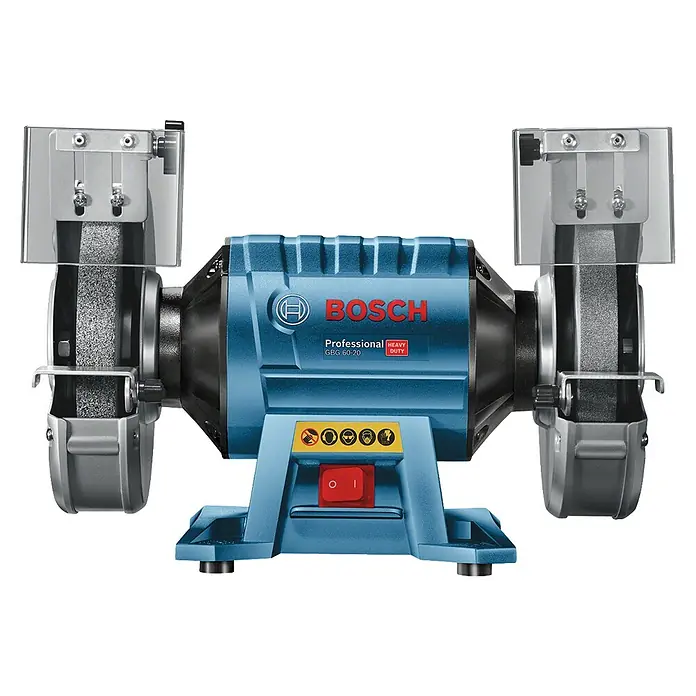 Bosch Professional Elektro-Doppelschleifer GBG 60-20 - 600 W, 3.600 U/min - Abbildung einer Bosch GBG 60-20 Tischbandschleifmaschine, ideal für schwere Schleifarbeiten. Kompaktes Design und robuster Motor für langlebige Leistung.