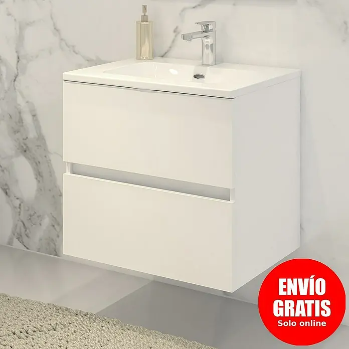 Disbain Conjunto de mueble de baño Vega - Ancho: 60 cm, Blanco, 2 pzs. - Elegante mueble de baño blanco con lavabo y dos cajones, perfecto para baños modernos y con envío gratis online.