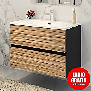 Disbain Conjunto de mueble de baño Vega (Ancho: 80 cm, Negro/Bambú)