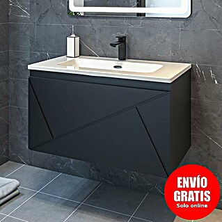 Disbain Conjunto de mueble de baño Lira (Ancho total del mueble de baño: 80 cm, Negro, Mate)