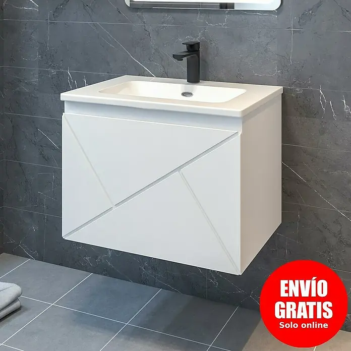 Disbain Conjunto de mueble de baño Lira - Ancho: 60 cm, Blanco, Mate, 2 pzs. - Baño moderno con mueble de lavabo blanco, que combina diseño y funcionalidad.