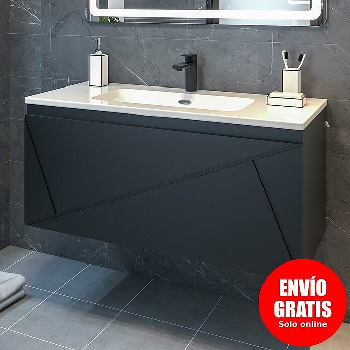 Disbain Conjunto de mueble de baño Lira (Ancho: 100 cm, Negro, Mate, 2 pzs.) | BAUHAUS