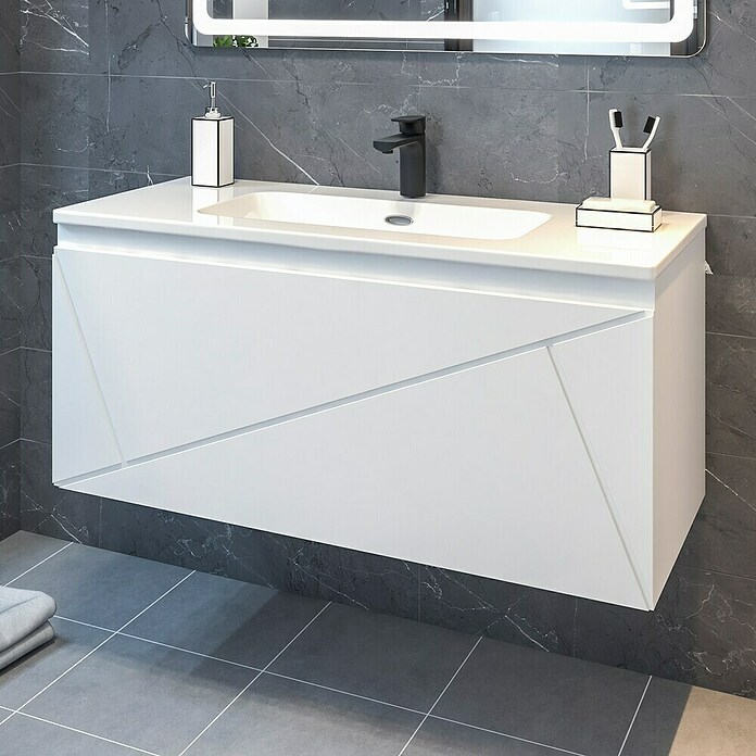 Disbain Conjunto de mueble de baño Lira (Ancho: 100 cm, Blanco, Mate, 2 pzs.) | BAUHAUS