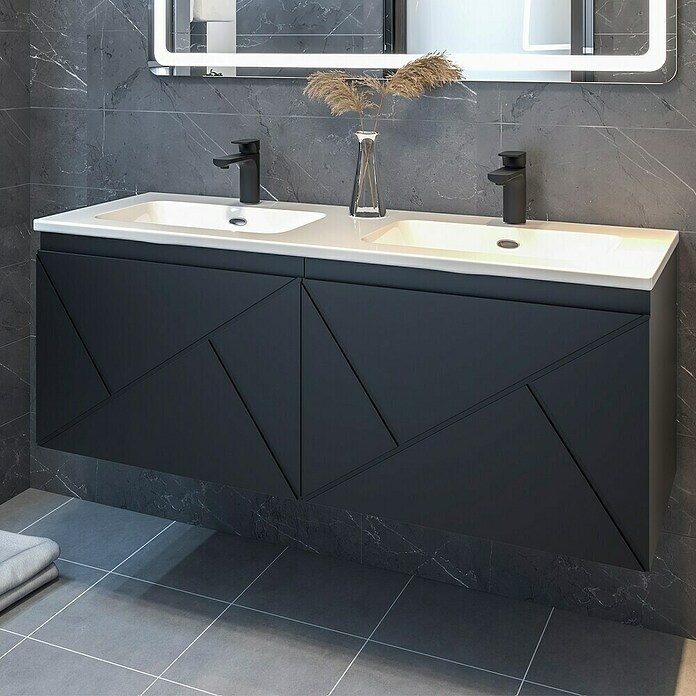 Disbain Conjunto de mueble de baño Lira (Ancho: 120 cm, Negro, Mate, 2 pzs.) | BAUHAUS
