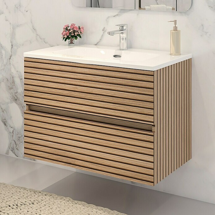 Disbain Conjunto de mueble de baño Vega (Ancho: 80 cm, Acacia, 2 pzs.) | BAUHAUS