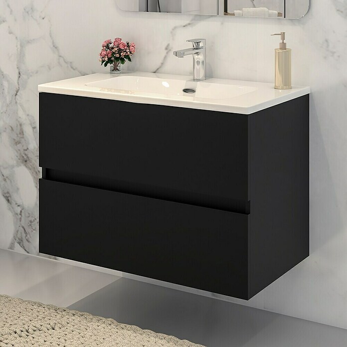 Disbain Conjunto de mueble de baño Vega (Ancho: 80 cm, Negro, 2 pzs.) | BAUHAUS