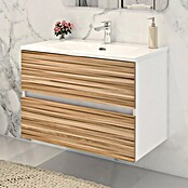 Disbain Conjunto de mueble de baño Vega (Ancho: 80 cm, Blanco/Bambú, 2 pzs.) | BAUHAUS