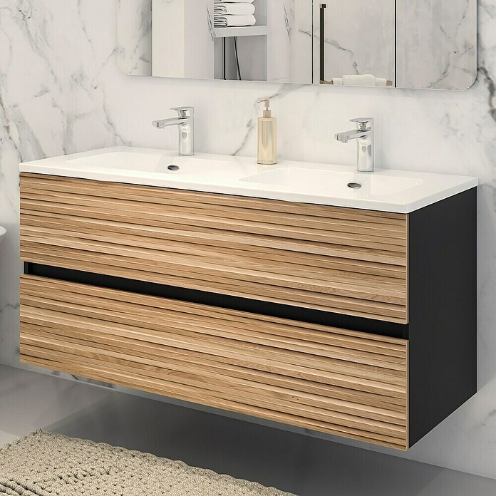 Disbain Conjunto de mueble de baño Vega (Ancho: 120 cm, Negro/Bambú, 2 pzs.) | BAUHAUS