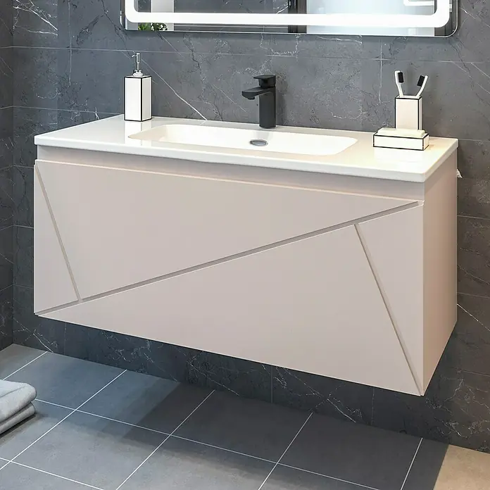 Disbain Conjunto de mueble de baño Lira - Ancho: 100 cm, Maquillaje, Mate, 2 pzs. - Elegante lavabo de baño con un diseño moderno y un grifo elegante, ideal para un baño contemporáneo.
