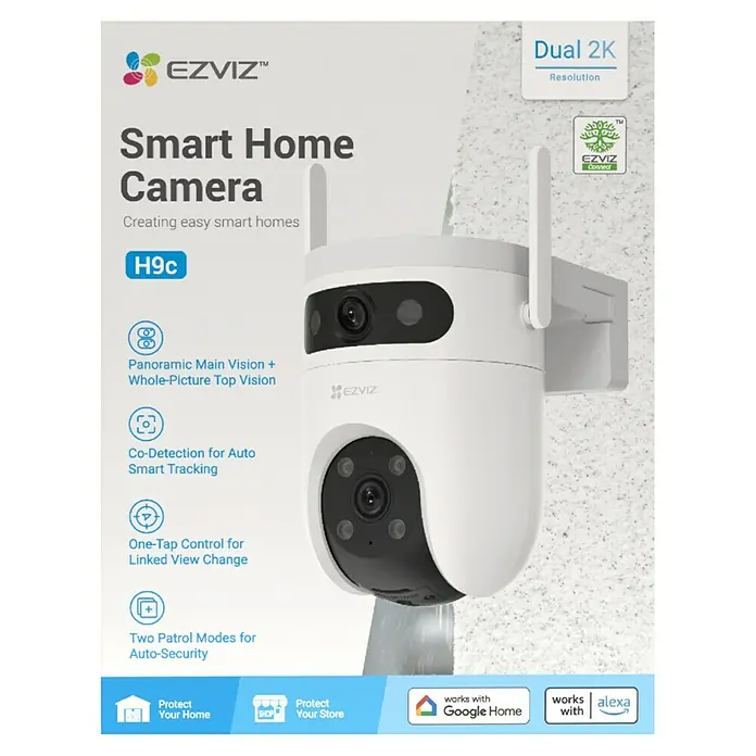 EZVIZ Überwachungskamera H9C 3MP - Weiß, Erfassungswinkel: 350 °, Erfassungsreichweite: 30 m - Weiße EZVIZ H9c Dual-Kamera für Smart Home Sicherheit mit zwei Antennen.