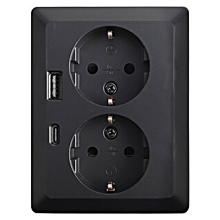 Ion Inbouwstopcontact 2-voudig + USB A en C (Zwart)