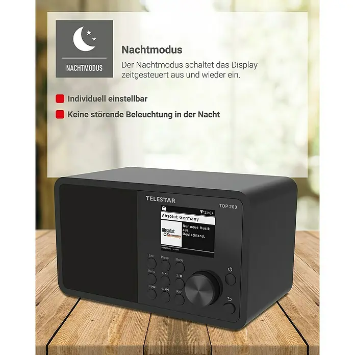 Telestar Internetradio Top 200 - L x B x H: 13 x 19,1 x 11,8 cm, Schwarz - Das Telestar TOP 200 Digitalradio mit Nachtmodus für ungestörten Schlaf und individuellen Einstellungen für ein angenehmes Hörerlebnis.