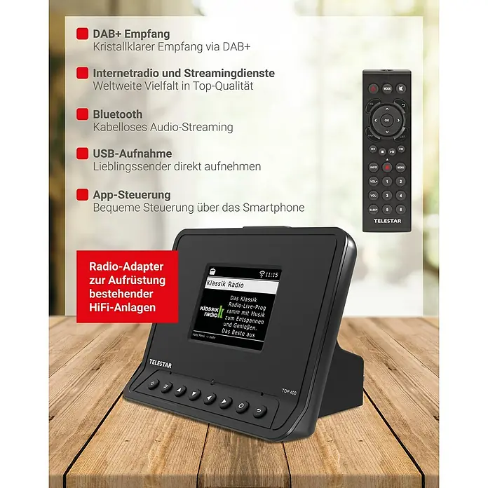 Adapter für HiFi-Anlagen - L x B x H: 11 x 15 x 11 cm - Radio-Adapter zur Aufrüstung bestehender HiFi-Anlagen von Telestar. Genießen Sie DAB+, Internetradio und bequeme Steuerung per App.