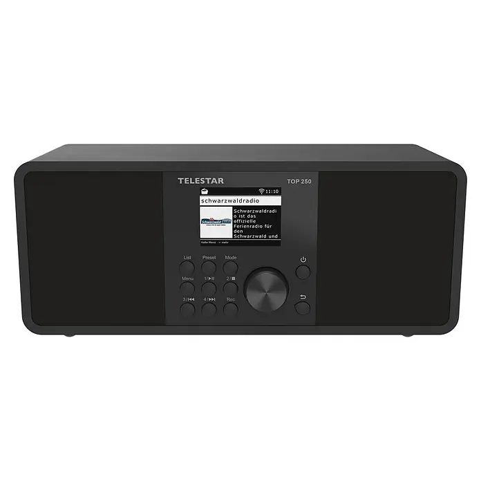 Telestar Internetradio Top 250 - L x B x H: 13 x 27,6 x 11,8 cm, Schwarz - Das schwarze TELESTAR TOP 250 Radio im Querformat mit abgerundeten Ecken und digitalem Display bietet hochwertige Klangqualität.