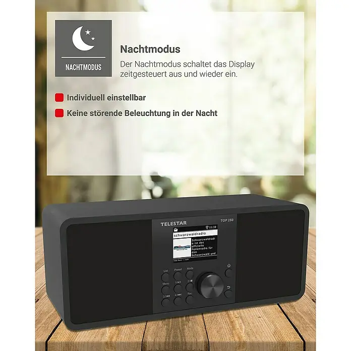 Telestar Internetradio Top 250 - L x B x H: 13 x 27,6 x 11,8 cm, Schwarz - Das Telestar TOP 250 Digitalradio mit Nachtmodus für ungestörten Schlaf und individuellen Einstellungen für ein entspanntes Hörerlebnis.