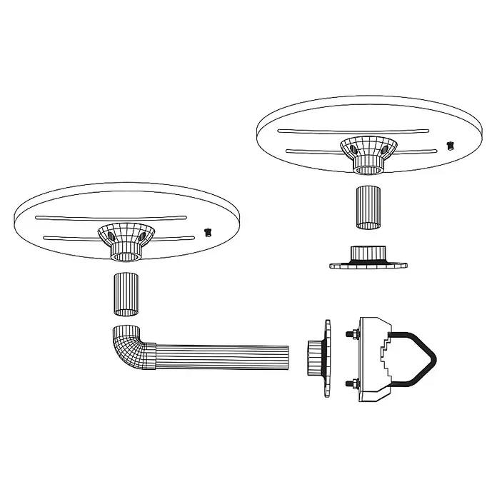 Megasat DVB-T Antenne T4 - L x B x H: 280 x 280 x 120 mm, F-Stecker, Verstärker: Passiv 20 - 33 dB (max. 44 dB) - Die Abbildung zeigt eine schematische Darstellung einer zweiteiligen Deckenleuchte mit Verbindungselementen.