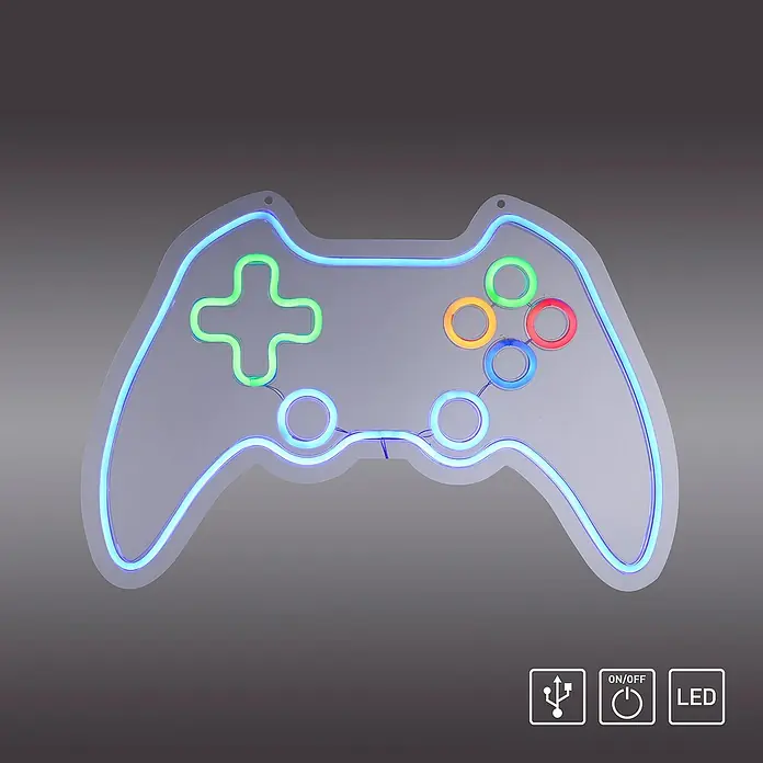 Just Light LED-Dekoleuchte Neon Gamer - Neon Gamer, L x B x H: 8,5 x 29,5 x 24 cm, Netzbetrieben - LED-Neonlicht in Form eines Gamecontrollers. Eine dekorative Wandleuchte, ideal für Gaming-Enthusiasten und Zimmerdeko.