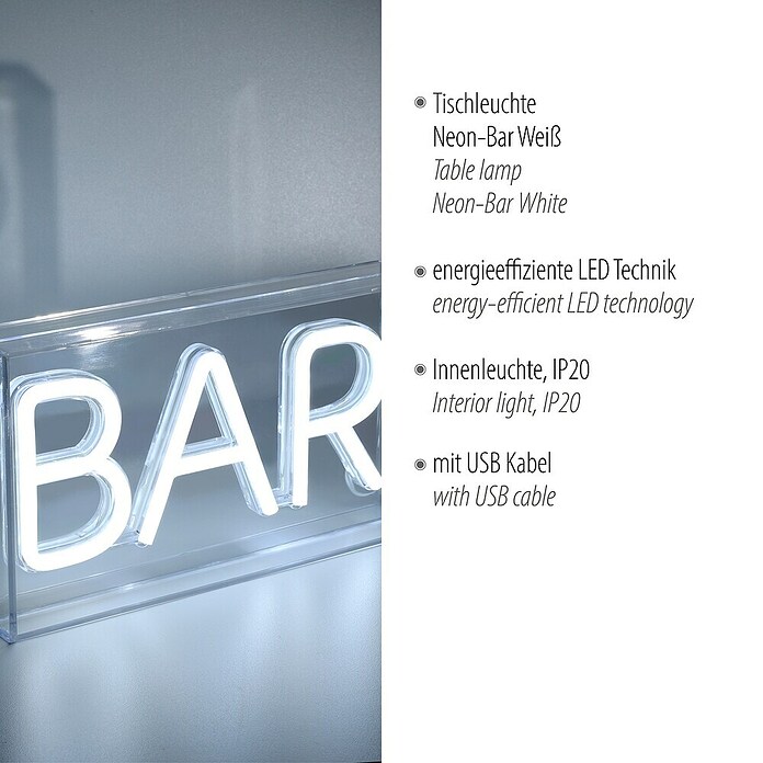 Just Light LED-Dekoleuchte Neon Bar (Neon Bar, L x B x H: 8,5 x 29,5 x 24 cm, Netzbetrieben) | BAUHAUS