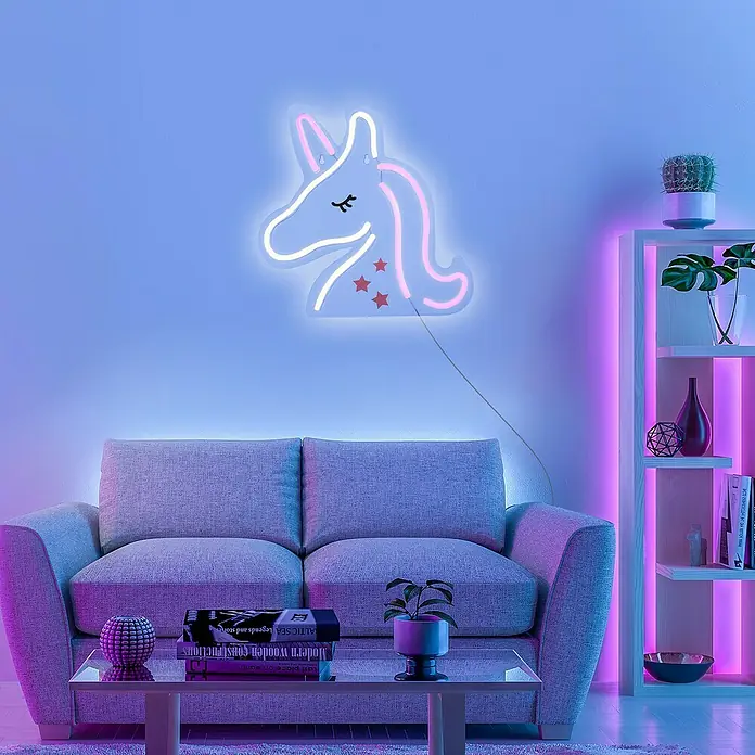 Just Light LED-Dekoleuchte Neon Unicorn - Neon Unicorn, L x B x H: 8,5 x 29,5 x 24 cm, Netzbetrieben - Das Neon-Einhorn ist der perfekte Hingucker. Es hängt über einem Sofa und sorgt für eine entspannende Atmosphäre im Raum. Das Licht ist einfach wunderschön.