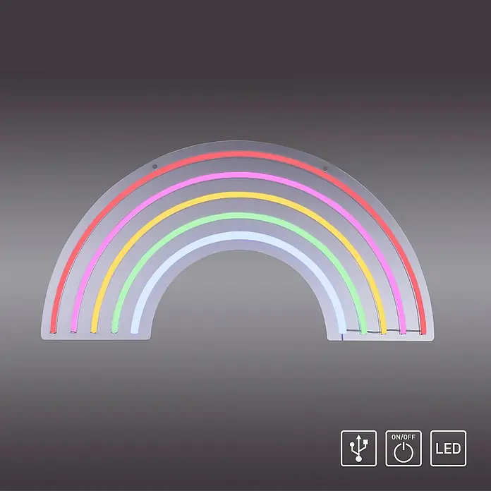 Just Light LED-Dekoleuchte Neon Rainbow - Neon Rainbow, L x B x H: 8,5 x 29,5 x 24 cm, Netzbetrieben - Das LED-Regenbogenlicht sorgt für eine farbenfrohe Atmosphäre. Ideal als Dekoration für Kinderzimmer oder als stimmungsvolle Beleuchtung.