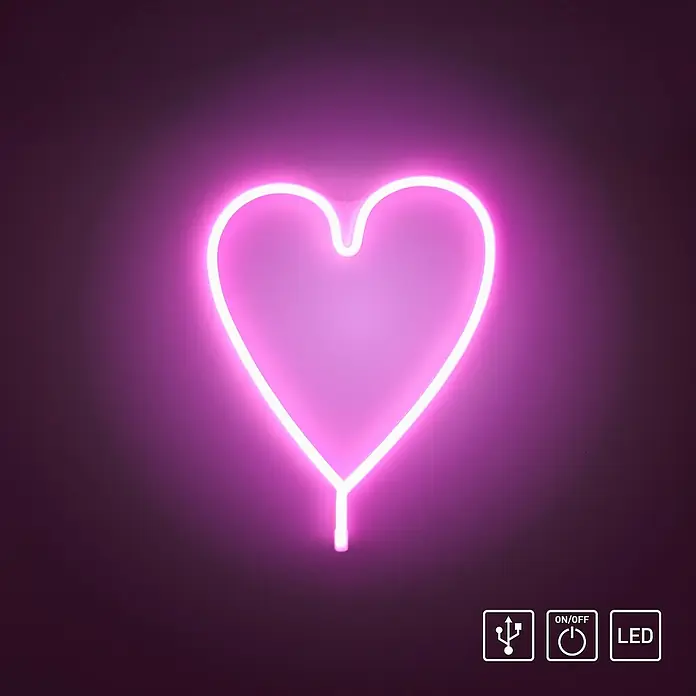 Just Light LED-Dekoleuchte Neon Herz - Neon Herz, L x B x H: 8,5 x 29,5 x 24 cm, Netzbetrieben - Neonherz-Leuchte: Ein dekoratives Neonherz, ideal für eine romantische Atmosphäre. Mit USB-Anschluss, An/Aus-Schalter und LED-Technologie.