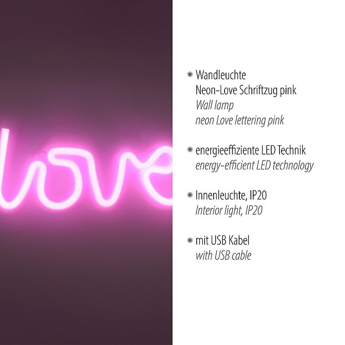 Just Light LED-Dekoleuchte Neon Love (Neon Love, L x B x H: 8,5 x 29,5 x 24 cm, Netzbetrieben) | BAUHAUS