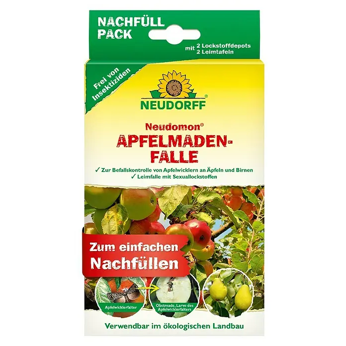 Neudorff Neudomon Obstmaden-Falle Nachfüllpack - Wirkungsdauer: 6 Wochen - Nachfüllpack für Neudorff Apfelmaden-Falle, grün-gelb, enthält Lockstoffdepots und Leimtafeln zur biologischen Schädlingskontrolle.