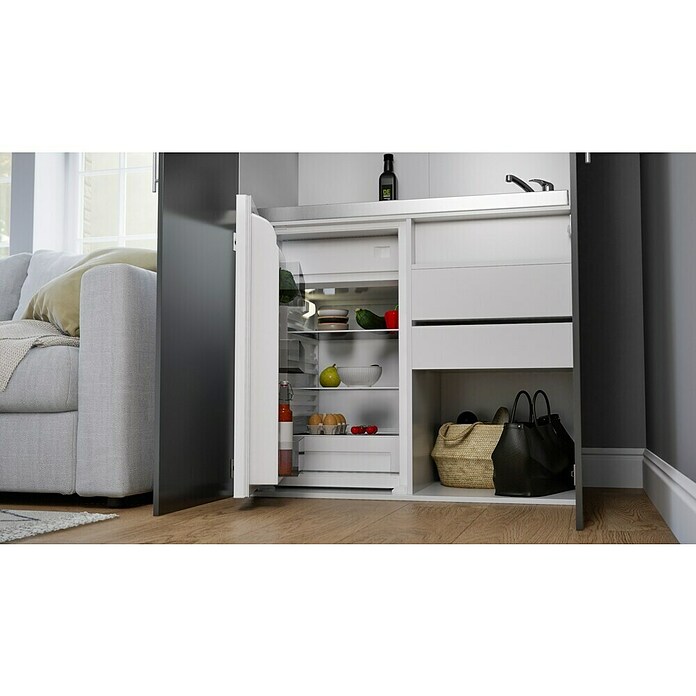 Respekta Cocina en armario (104 cm, Con placa de dos fuegos, Gris)