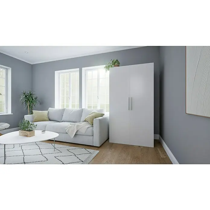 Respekta Schrankküche Peter - Breite: 104 cm, Weiß, Mit Duo-Kochmulde und Mikrowelle - Heller Wohnraum mit einem schlichten, weißen Kleiderschrank, der sich harmonisch in das moderne Interieur einfügt und Stauraum bietet.