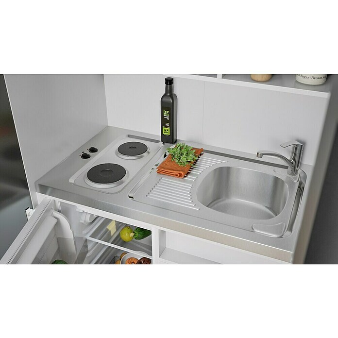Respekta Cocina en armario (104 cm, Con placa de dos fuegos, Gris)