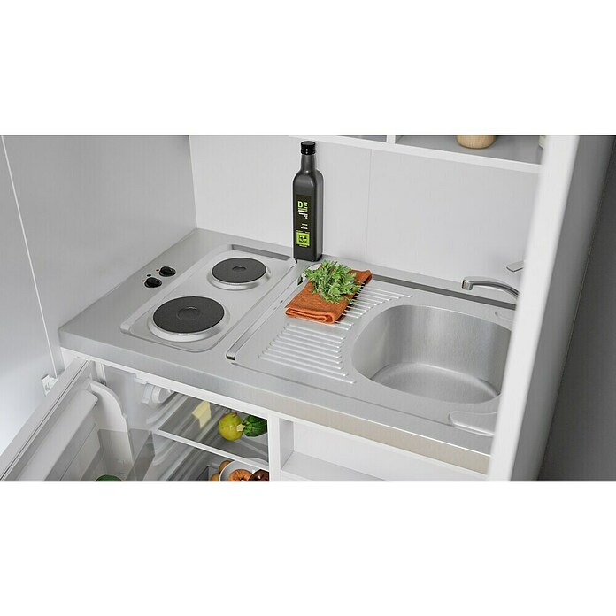Respekta Cocina en armario (104 cm, Con placa de dos fuegos, Blanco)