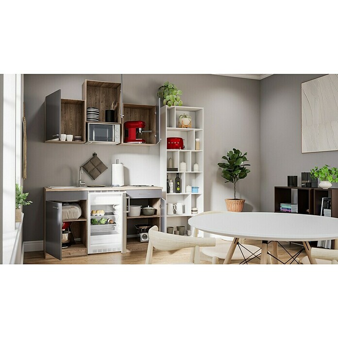 Respekta Cocina (Ancho: 150 cm, Con placa de dos fuegos, Gris)