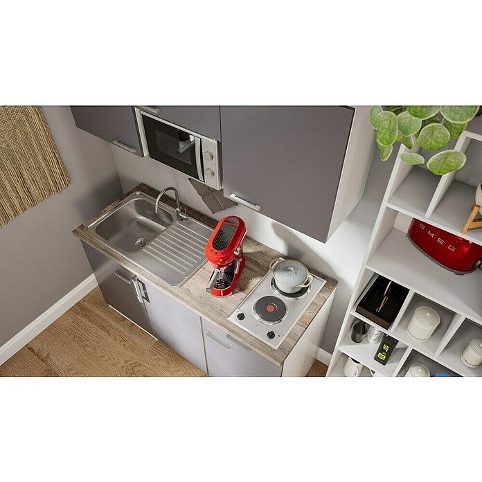 Respekta Cocina (Ancho: 150 cm, Con placa vitrocerámica, Gris)