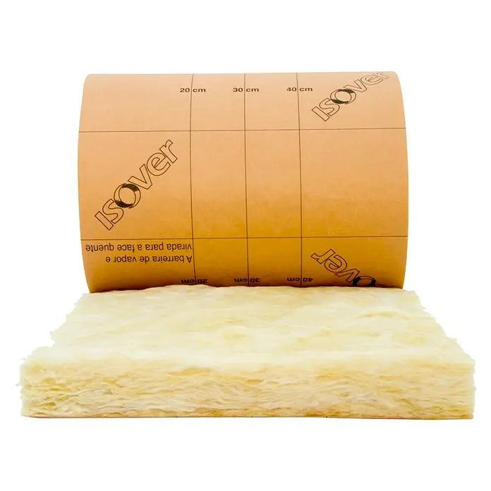 Isover Lana de vidrio IBR - L x An x Es: 12 m x 1,2 m x 80 mm - Aislamiento Isover: Rollo de aislamiento con marcas para cortar fácilmente, ideal para el aislamiento térmico y la eficiencia energética.
