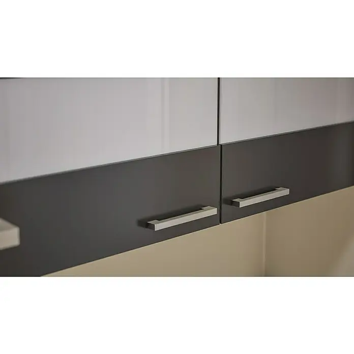 Respekta Küchenzeile Malia - Breite: 270 cm, Grau, Mit Elektrogeräten, Dekor Arbeitsplatte: Holzoptik, Volumen Backofen: 58 l - Die modernen Küchenschränke sind mit silbernen Griffen und einer eleganten Farbkombination aus Grau und Weiß versehen. Sie bieten viel Stauraum.