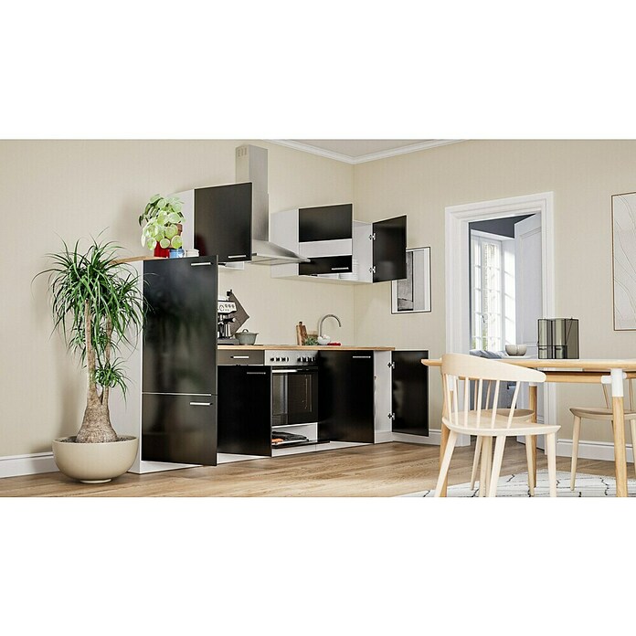 Respekta Küchenzeile KB270WS (Breite: 270 cm, Mit Elektrogeräten, Schwarz)