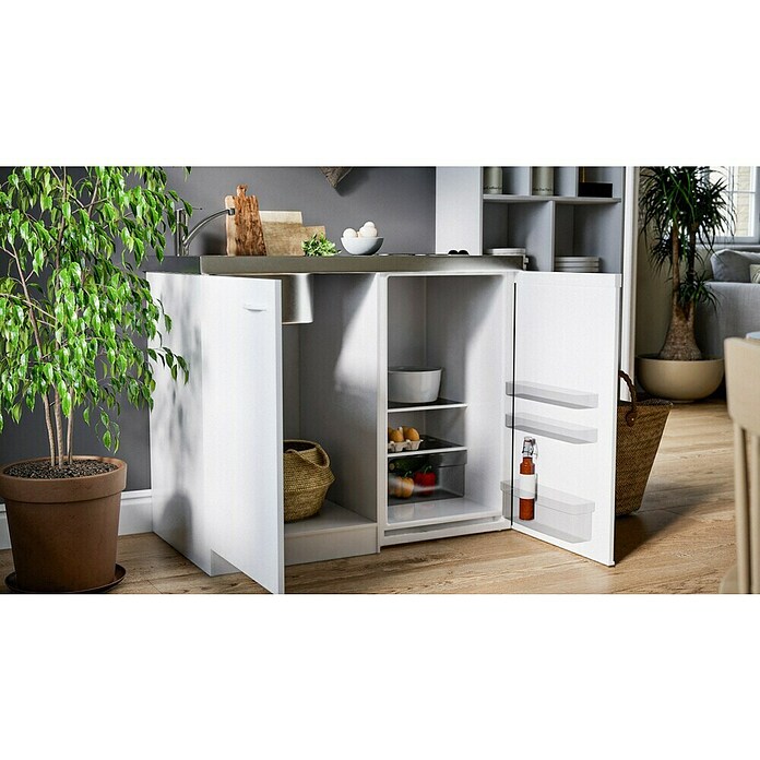 Respekta Mini kuhinja Levin  (Širina: 100 cm, Bijele boje, S dvojnom pločom + hladnjakom) | BAUHAUS