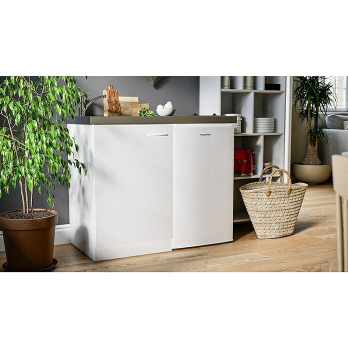 Respekta Miniküche Pantry MK100WC (100 cm, Mit Glaskeramikkochfeld + Kühlschrank, Weiß)