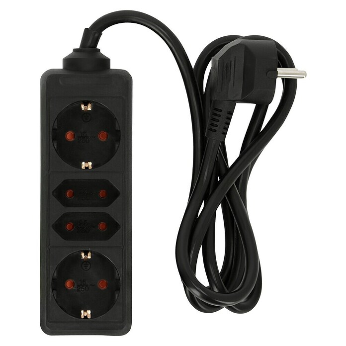 Steckdosenleiste (2-fach, Schwarz, 1,4 m, 3.500 W)