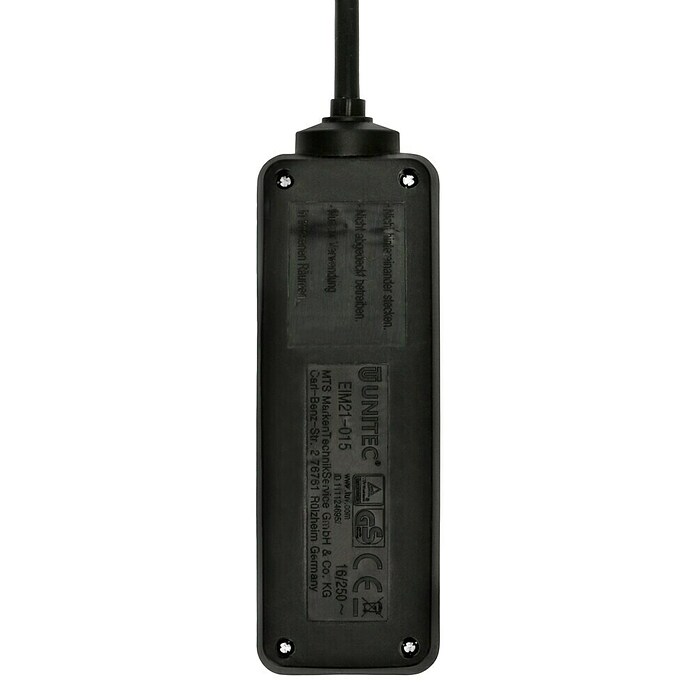 Steckdosenleiste (3-fach, Schwarz, 1,4 m, 3.500 W)