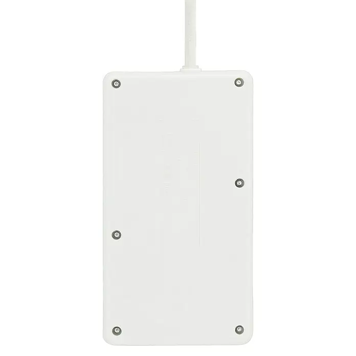 Steckdosenleiste - Weiß, Kabellänge: 1,4 m, Mit Schalter, Anzahl Steckdosen Schuko: 3 Stk. - Nahaufnahme einer weißen Anschlussdose mit Schrauben. Das Produkt ist ideal für elektrische Installationen und bietet Schutz.