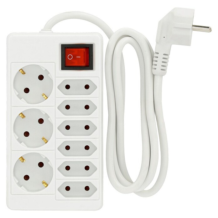 Steckdosenleiste (3-fach, Weiß, 1,4 m, 3.500 W, Erhöhter Berührungsschutz)