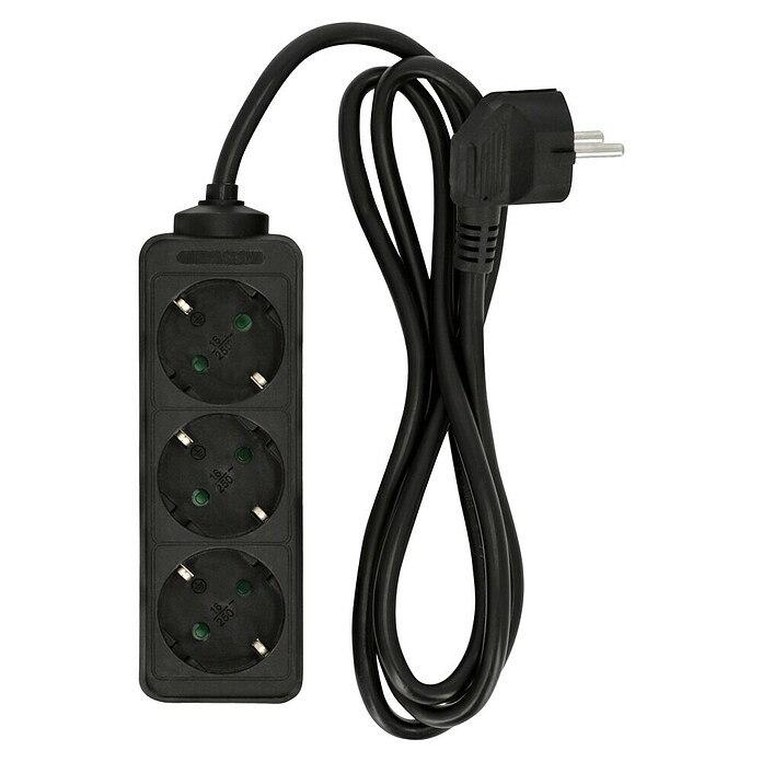 Steckdosenleiste (3-fach, Schwarz, 1,4 m, 3.500 W)