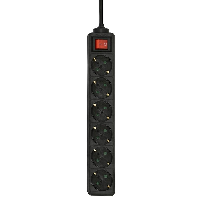 Base de enchufe múltiple (x 6, Negro, Longitud del cable: 1,4 m, 3.500 W)