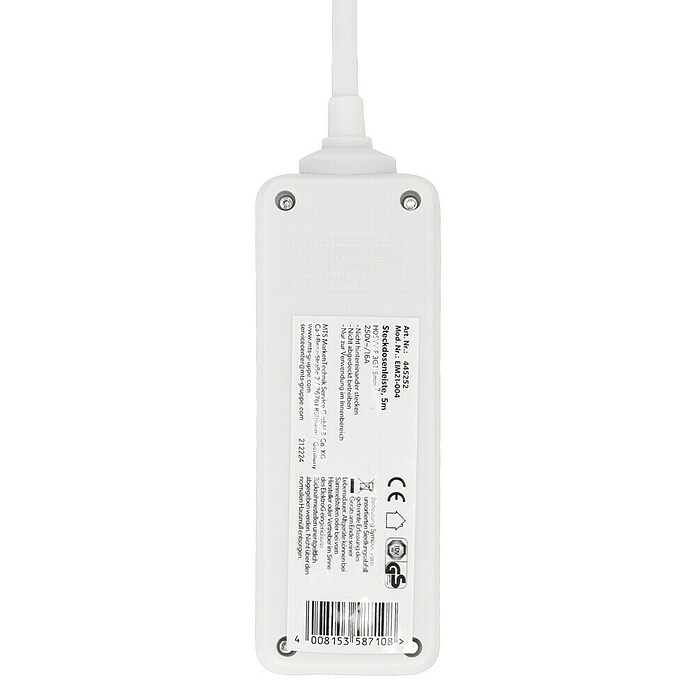 Steckdosenleiste (3-fach, Weiß, 5 m, 3.500 W)