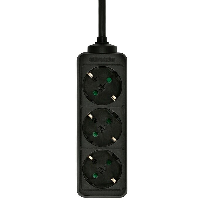Steckdosenleiste (3-fach, Schwarz, 1,4 m, 3.500 W)